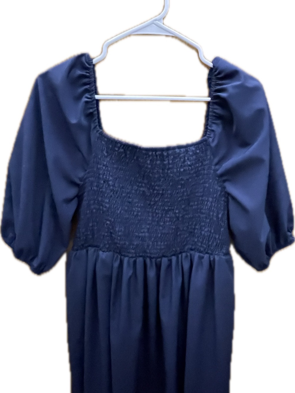 Navy Square Neck Puff Sleeve Dress